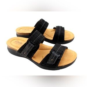 CLARKS April Dusk Black Women's Comfort Slide Sandals Size 7.5